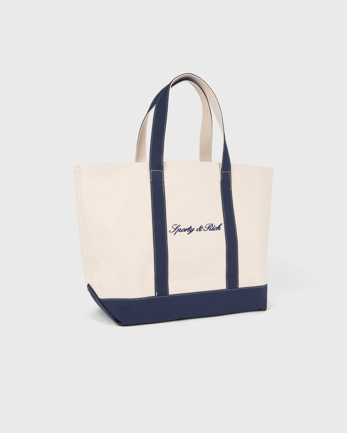 Sporty & Rich Signature Logo Medium Tote - Natural/Dark Navy