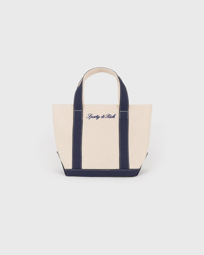 Sporty & Rich Signature Logo Mini Tote - Natural/Dark Navy