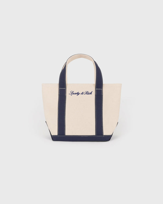 Sporty & Rich Signature Logo Mini Tote - Natural/Dark Navy