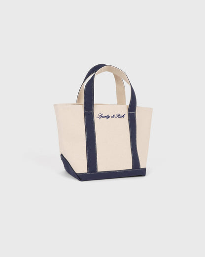 Sporty & Rich Signature Logo Mini Tote - Natural/Dark Navy