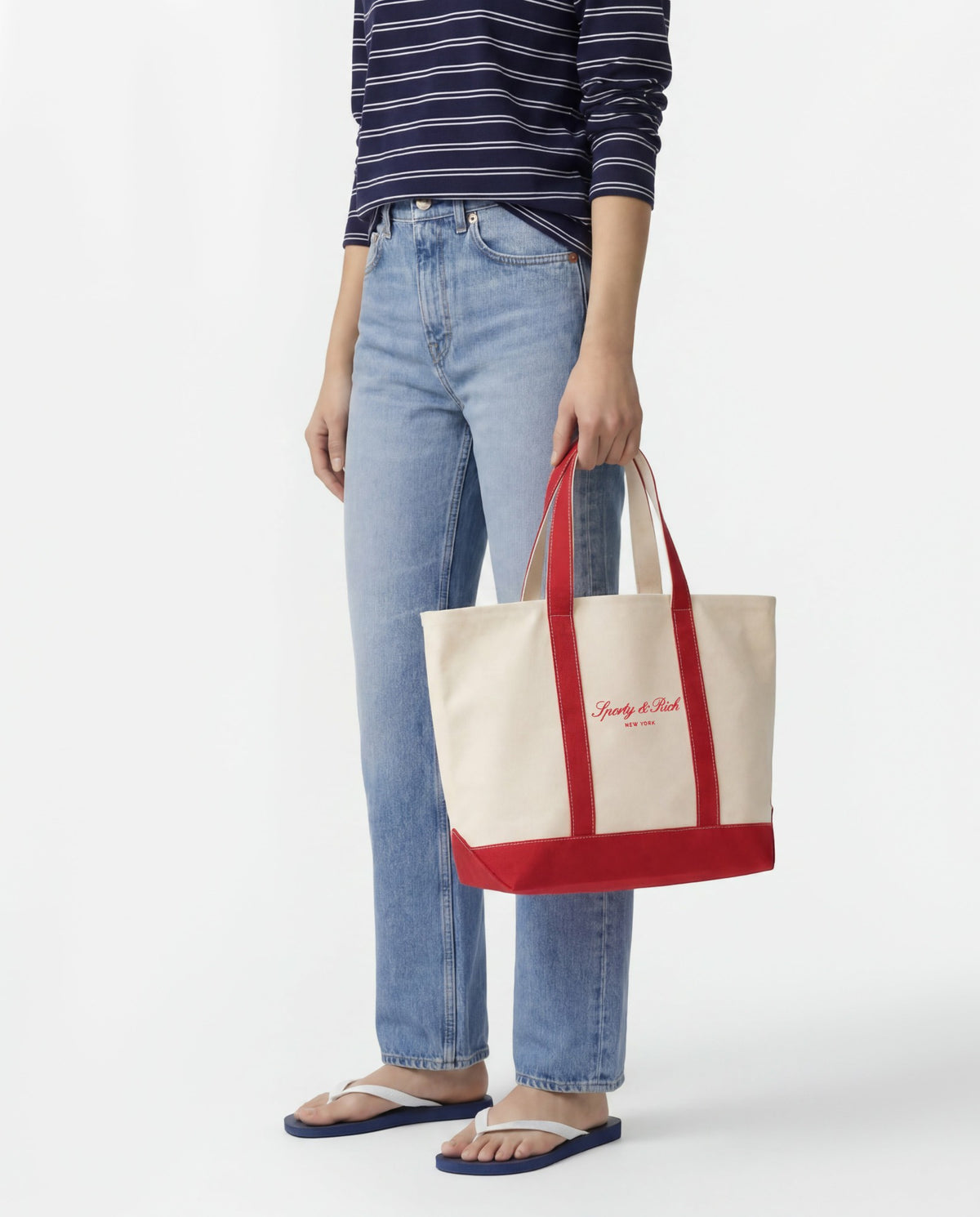 Sporty & Rich Signature NY Logo Medium Tote - Natural