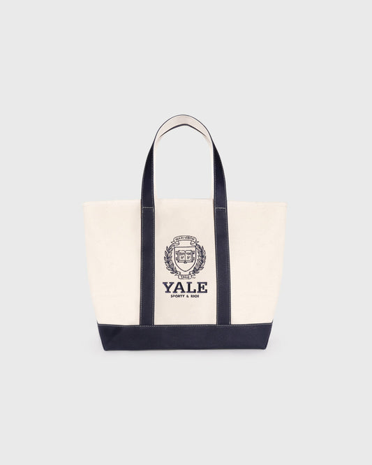 Sporty & Rich Yale Crest Tote Bag - Natural/Navy