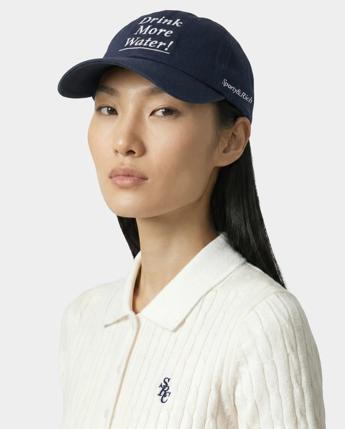Sporty & Rich Drink More Water Hat - Light Navy/White