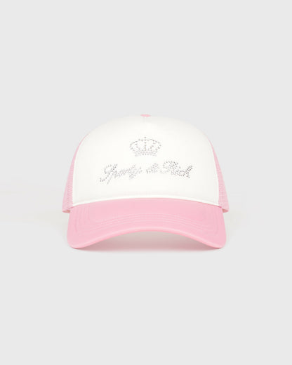 Sporty & Rich Juicy Crown Trucker Hat - White/Rose