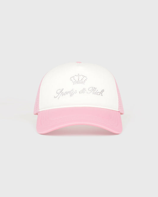 Sporty & Rich Juicy Crown Trucker Hat - White/Rose