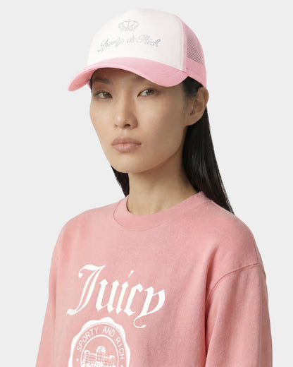 Sporty & Rich Juicy Crown Trucker Hat - White/Rose