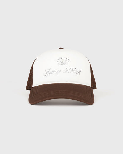 Sporty & Rich Juicy Crown Trucker Hat - White/Chocolate