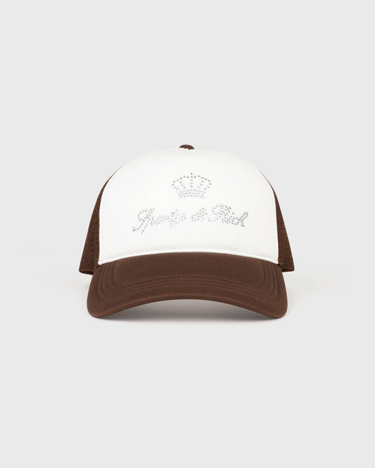 Sporty & Rich Juicy Crown Trucker Hat - White/Chocolate
