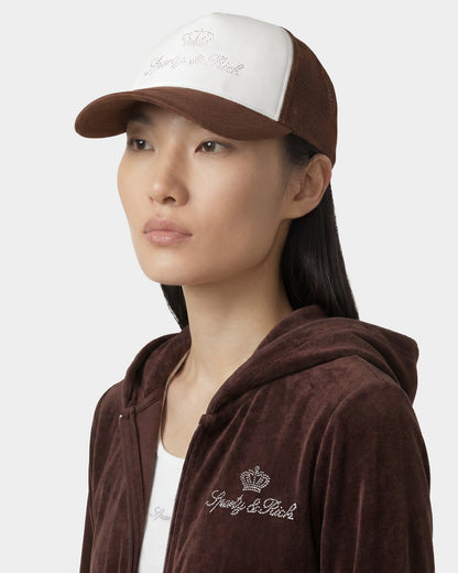 Sporty & Rich Juicy Crown Trucker Hat - White/Chocolate