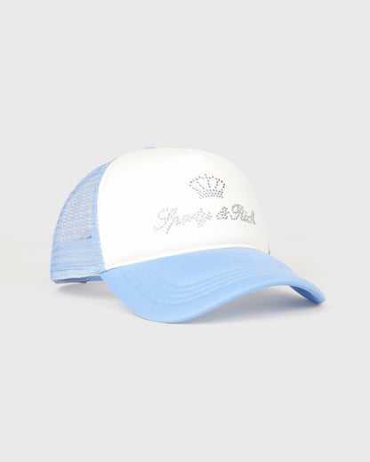 Sporty & Rich Juicy Crown Trucker Hat - White/Sky Blue