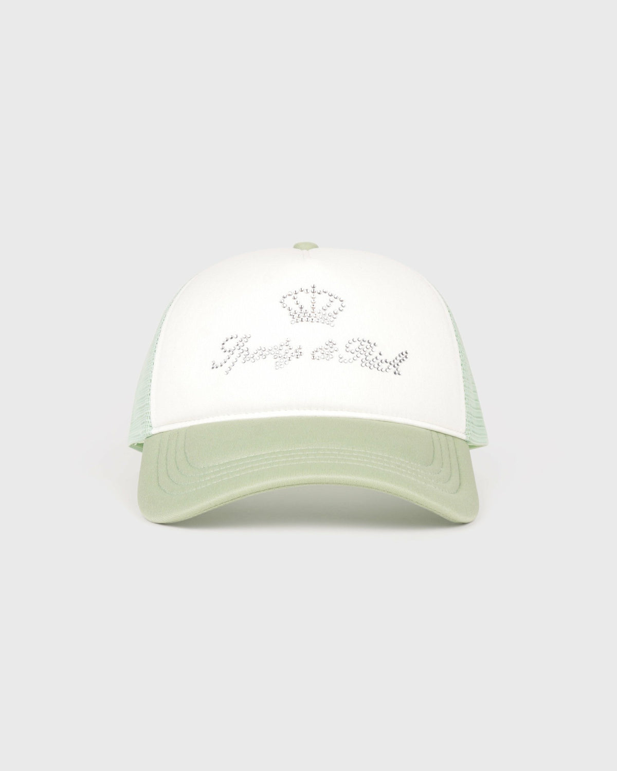 Sporty & Rich Juicy Crown Trucker Hat - White/Sage