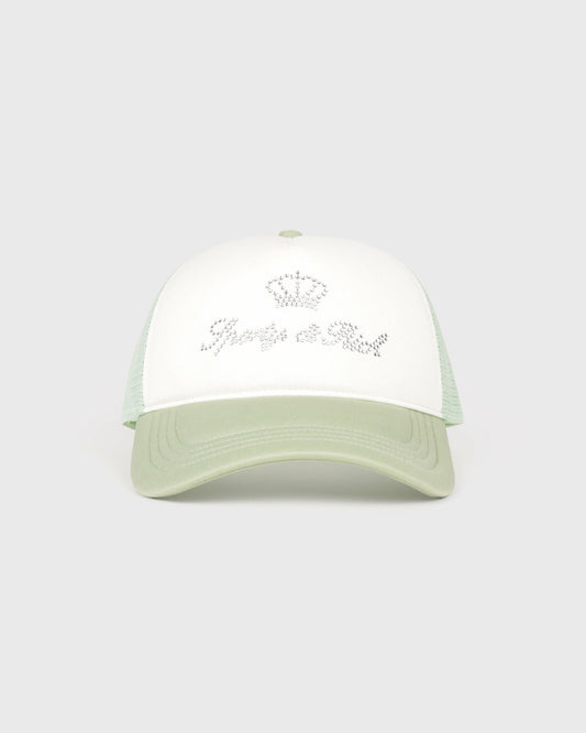Sporty & Rich Juicy Crown Trucker Hat - White/Sage