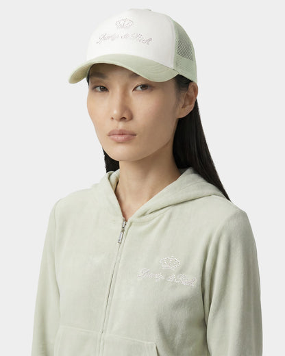 Sporty & Rich Juicy Crown Trucker Hat - White/Sage