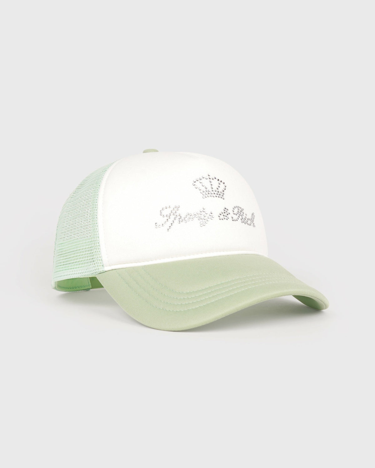 Sporty & Rich Juicy Crown Trucker Hat - White/Sage