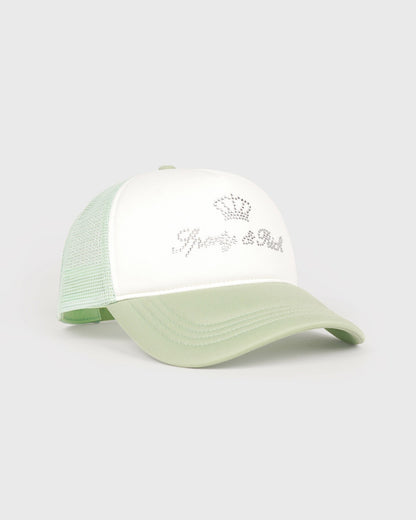 Sporty & Rich Juicy Crown Trucker Hat - White/Sage
