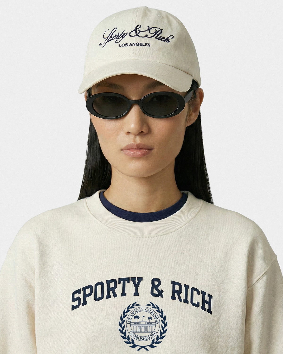 Sporty & Rich Vendome LA Hat - Ecru/Navy
