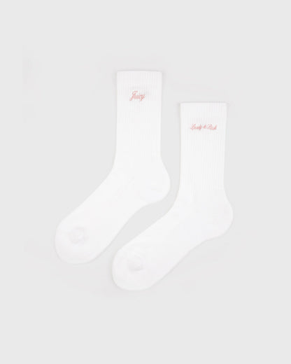 Sporty & Rich Juicy Script Sock - White/Rose