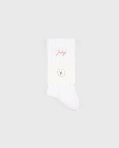 Sporty & Rich Juicy Script Sock - White/Rose
