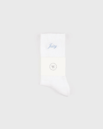 Sporty & Rich Juicy Script Sock - White/Sky Blue