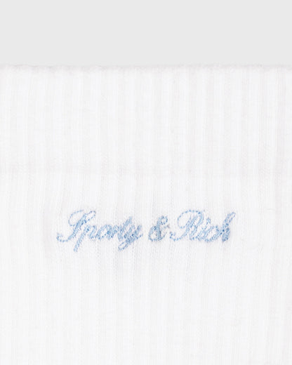 Sporty & Rich Juicy Script Sock - White/Sky Blue