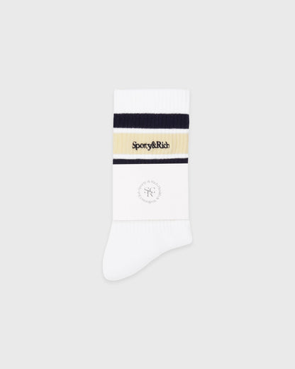 Sporty & Rich Serif Logo Socks - White/Navy/Almond