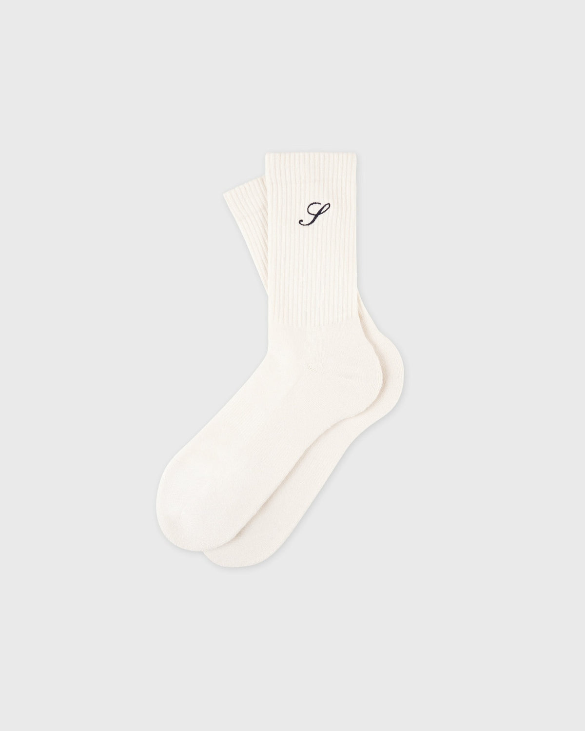 Sporty & Rich S Logo Wide Rib Cotton Socks - Ecru