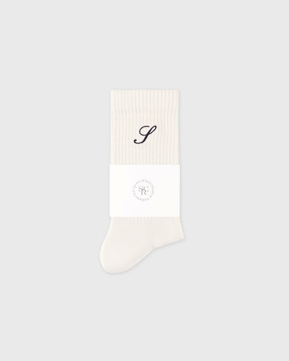 Sporty & Rich S Logo Wide Rib Cotton Socks - Ecru