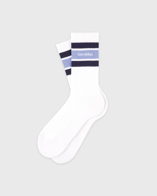 Sporty & Rich Serif Logo Socks - White/Navy/Colony