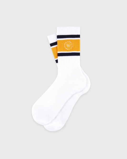 Sporty & Rich SRHWC Roller Socks - White/Navy/Faded Gold