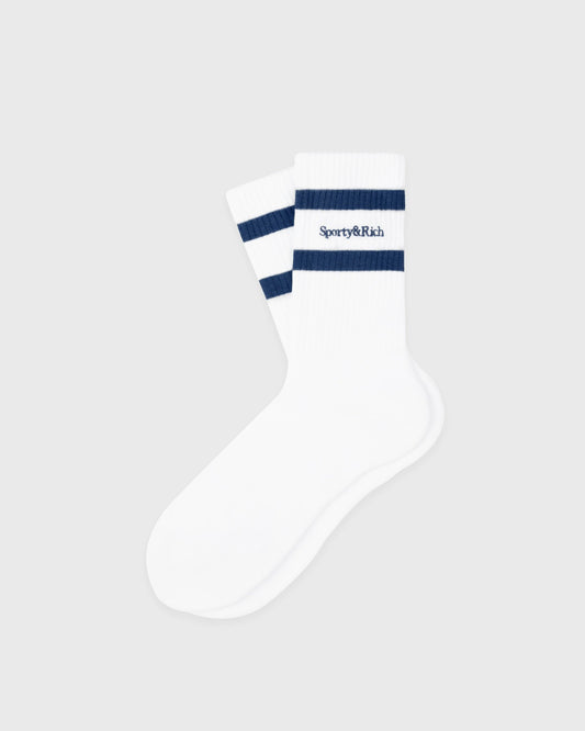 Sporty & Rich Serif Logo Kids Sock - White/Light Navy
