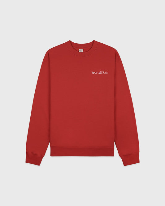 Sporty & Rich Serif Logo Embroidered Crewneck - Faded Merlot/White
