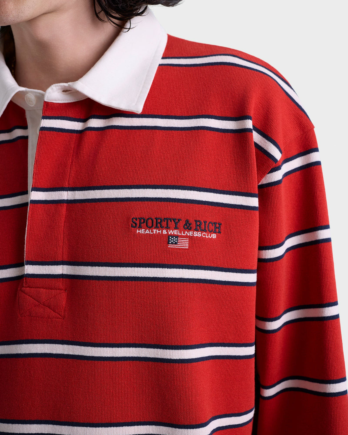 Sporty & Rich S&R Nautical Rugby Polo Men - Ruby/Navy/White
