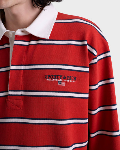 Sporty & Rich S&R Nautical Rugby Polo Men - Ruby/Navy/White