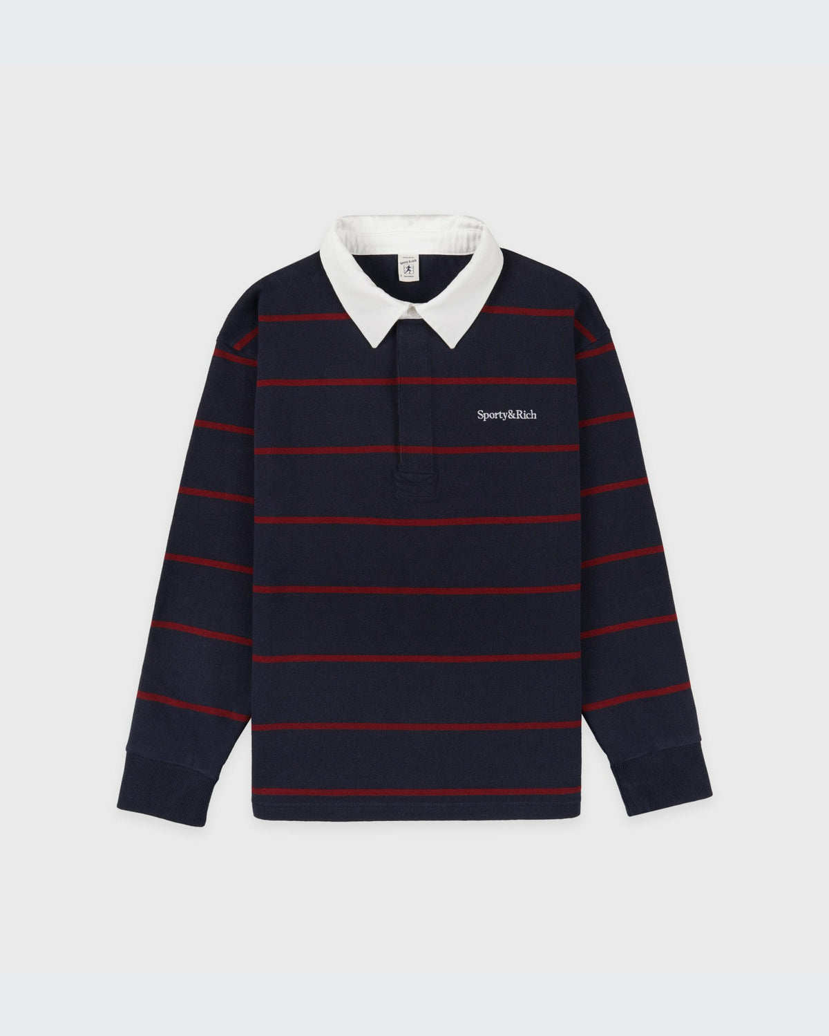 Sporty & Rich Serif Logo Rugby Polo Men - Dark Navy/White/Merlot