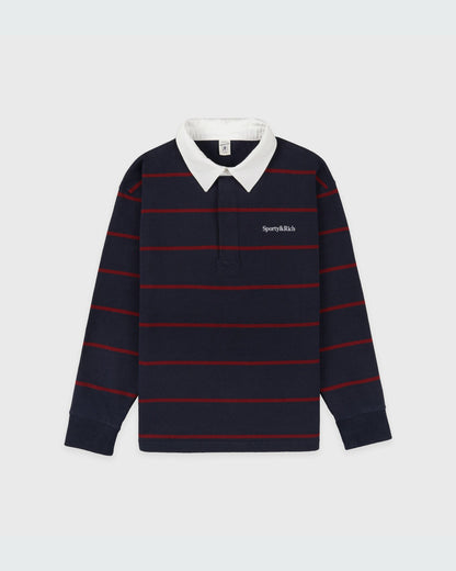 Sporty & Rich Serif Logo Rugby Polo Men - Dark Navy/White/Merlot