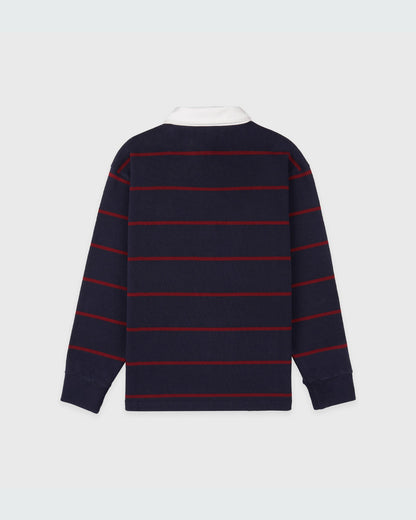 Sporty & Rich Serif Logo Rugby Polo Men - Dark Navy/White/Merlot