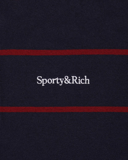 Sporty & Rich Serif Logo Rugby Polo Men - Dark Navy/White/Merlot