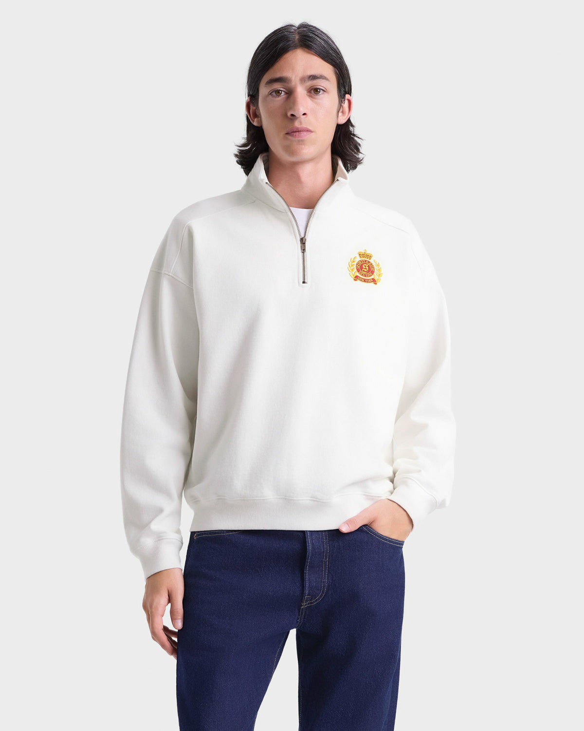 Sporty & Rich NY Crest Embroidered Quarter zip Men - White