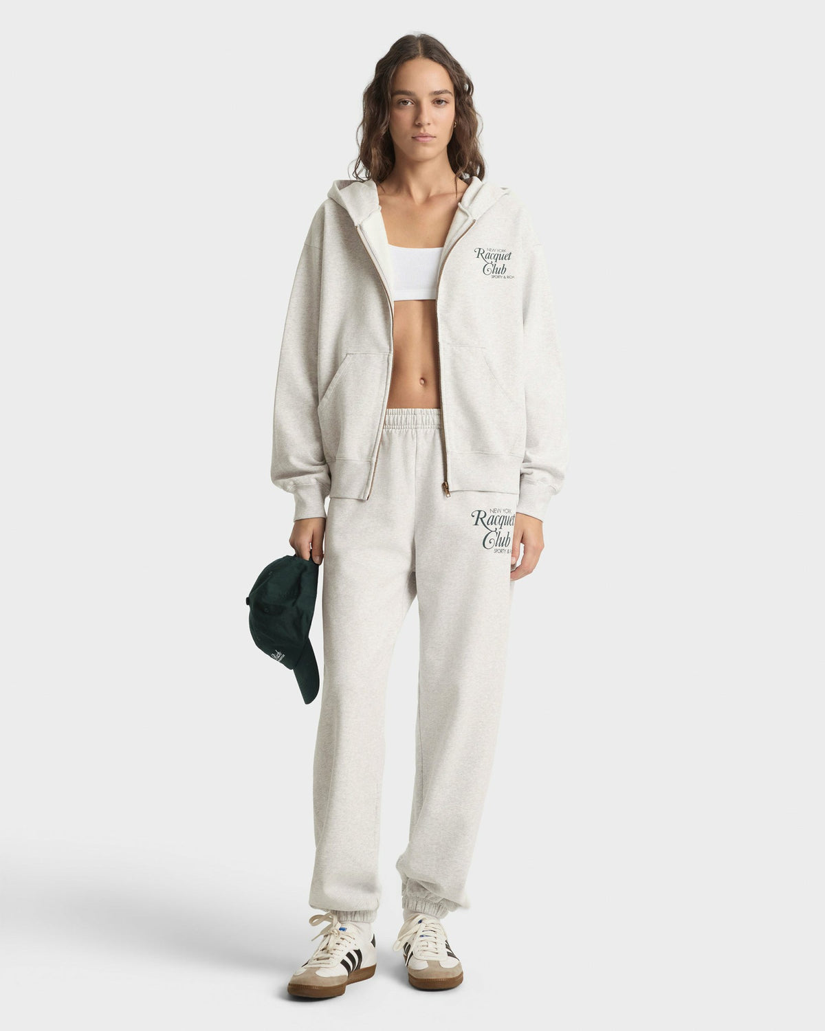 Sporty & Rich NYRC Zip Hoodie - Heather Gray/Forest