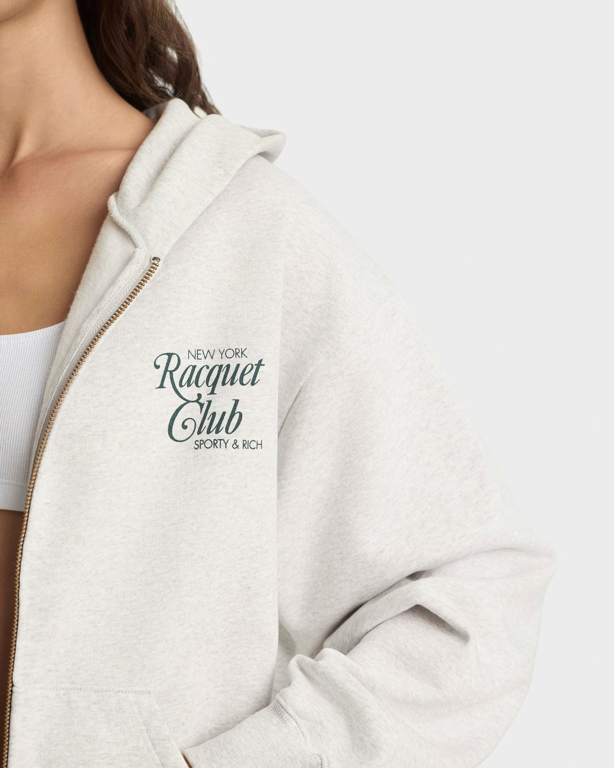 Sporty & Rich NYRC Zip Hoodie - Heather Gray/Forest