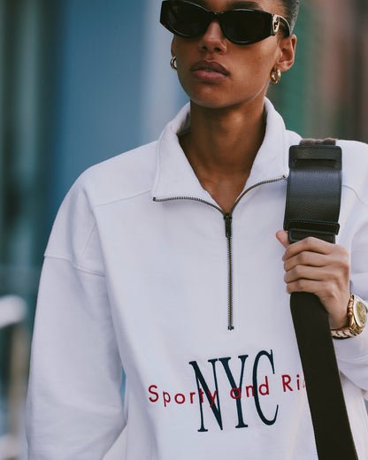 Sporty & Rich NY Minute Quarter Zip - White/Navy