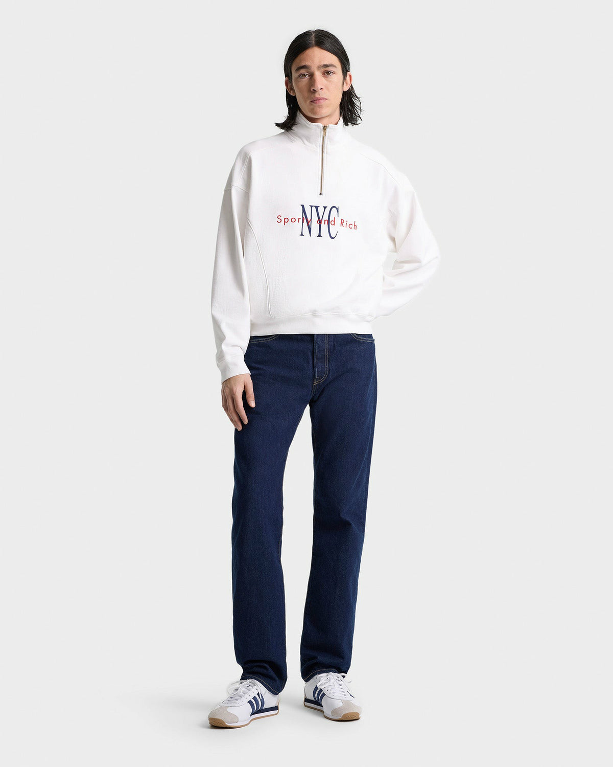 Sporty & Rich NY Minute Quarter Zip - White/Navy