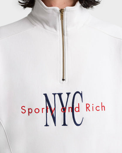 Sporty & Rich NY Minute Quarter Zip - White/Navy