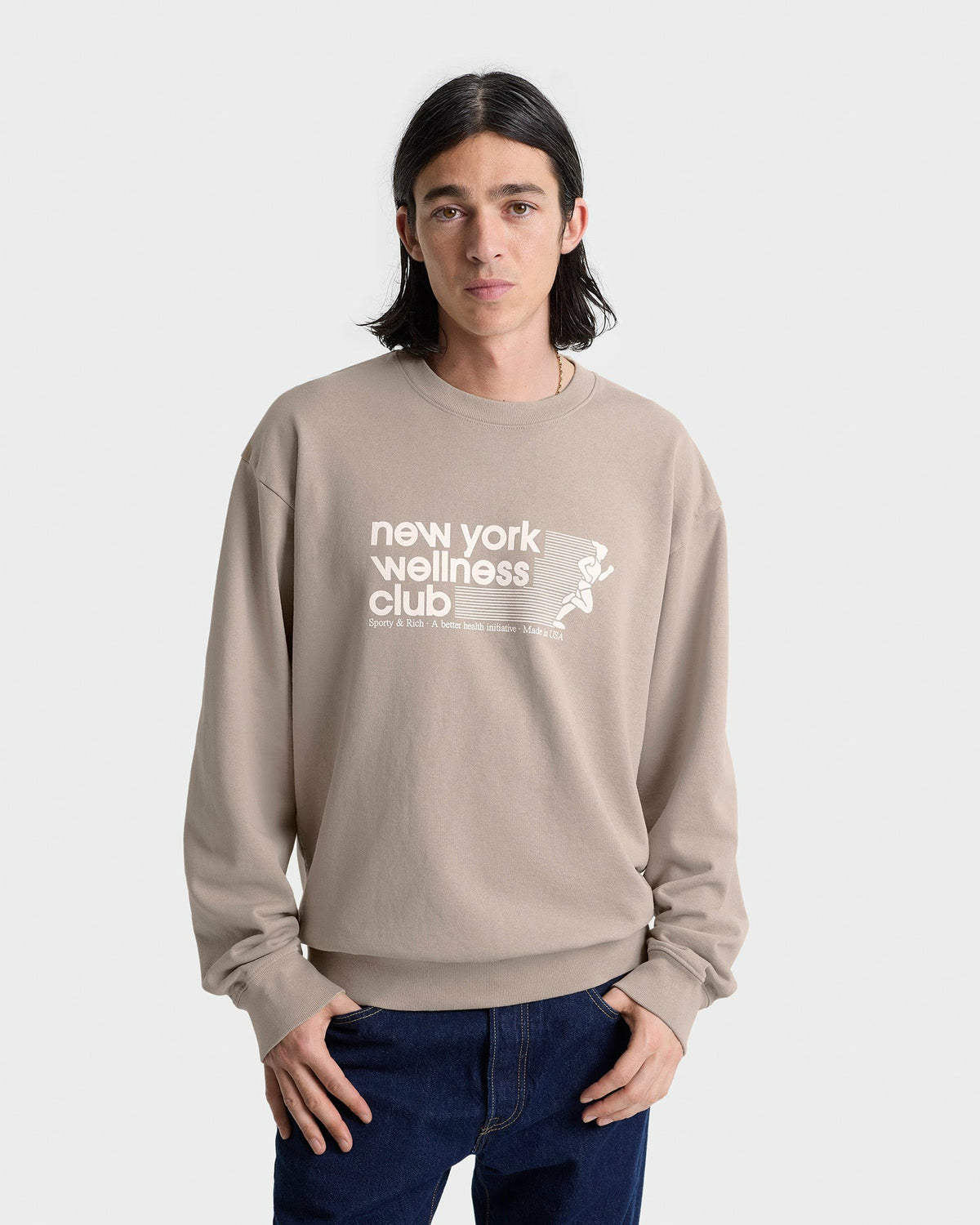 Sporty & Rich USA Wellness Club Crewneck - Elephant/White