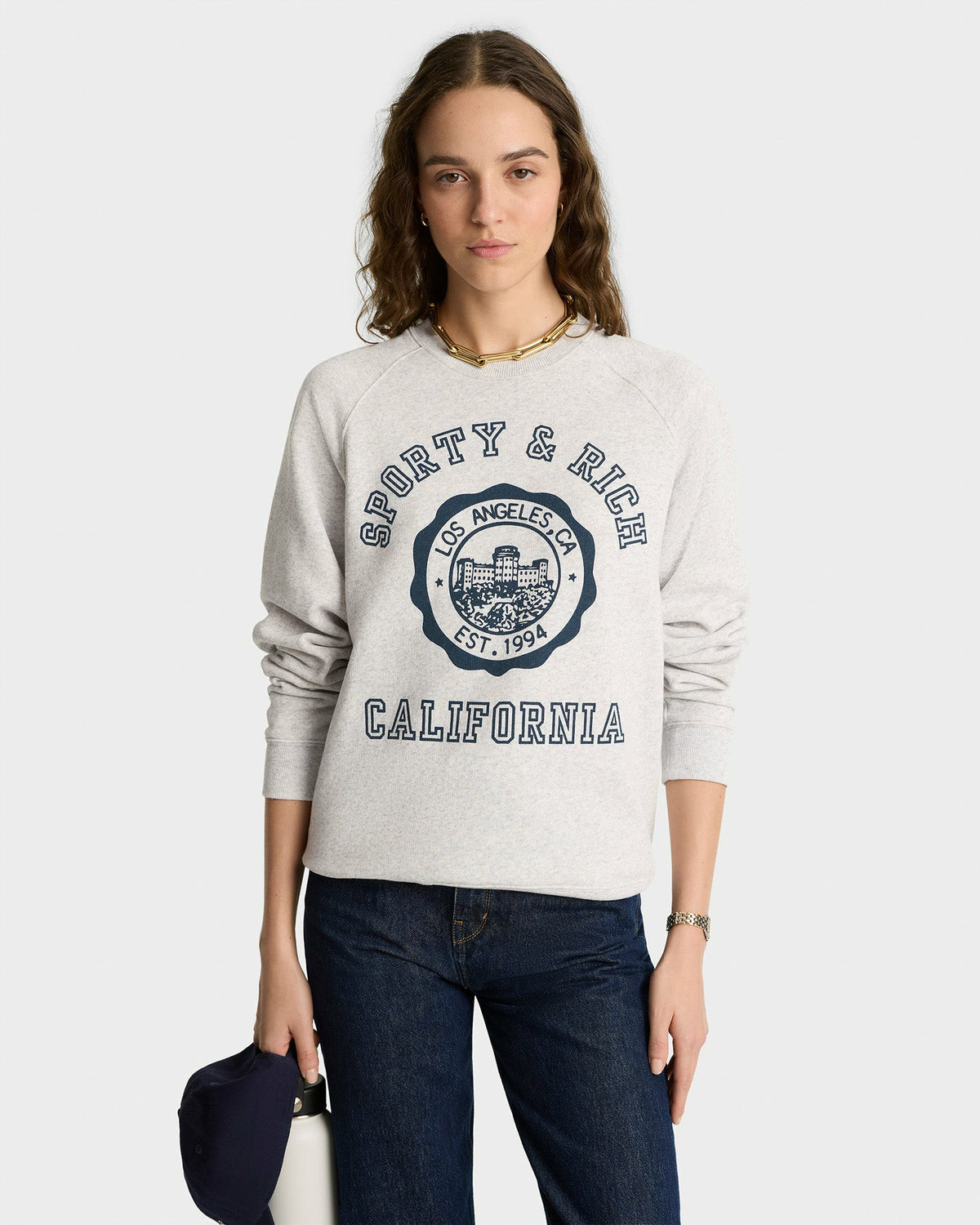 Sporty & Rich California Emblem Soft Crewneck - Heather Gray/Navy