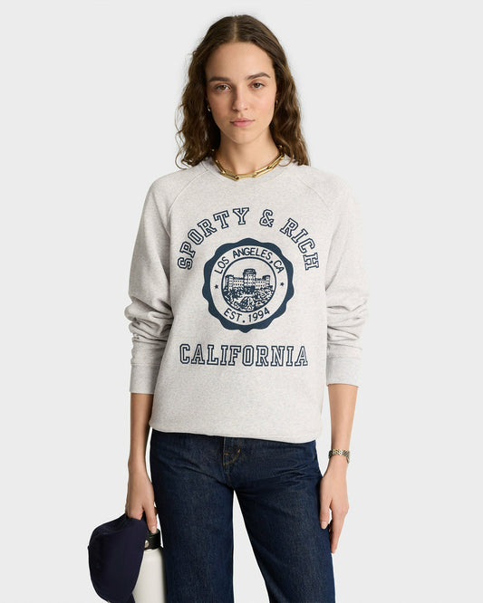 Sporty & Rich California Emblem Soft Crewneck - Heather Gray/Navy