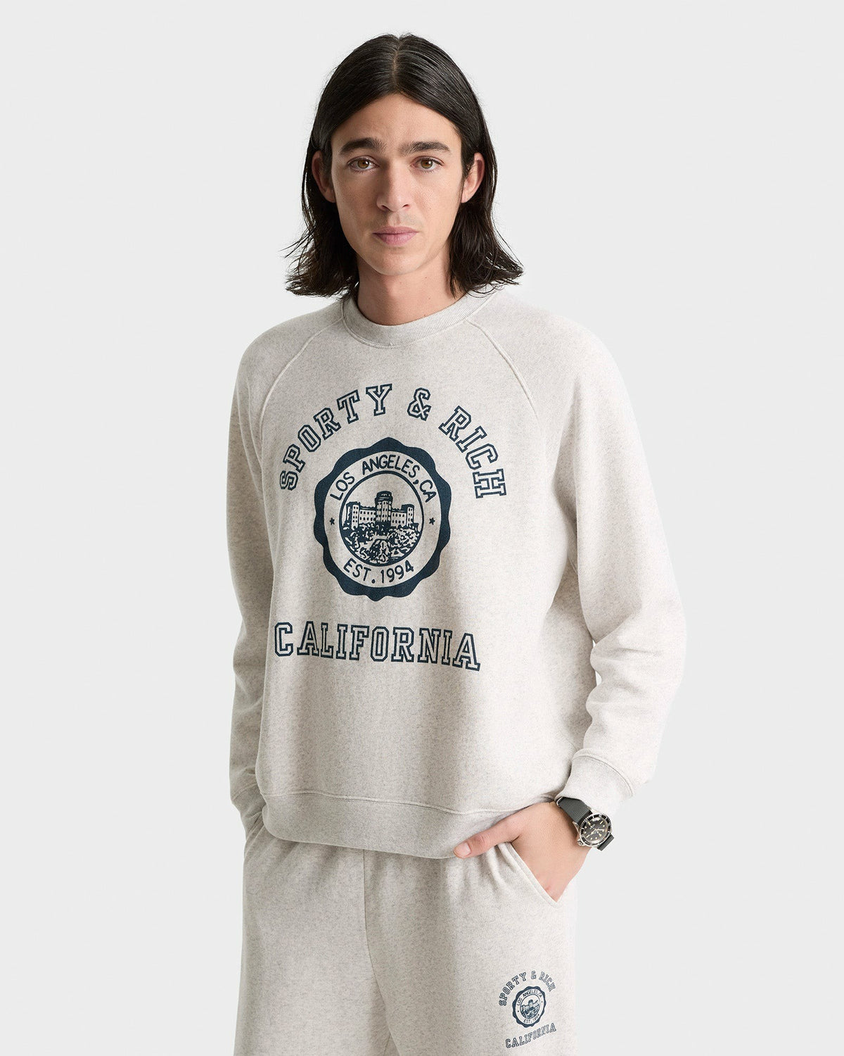 Sporty & Rich California Emblem Soft Crewneck - Heather Gray/Navy