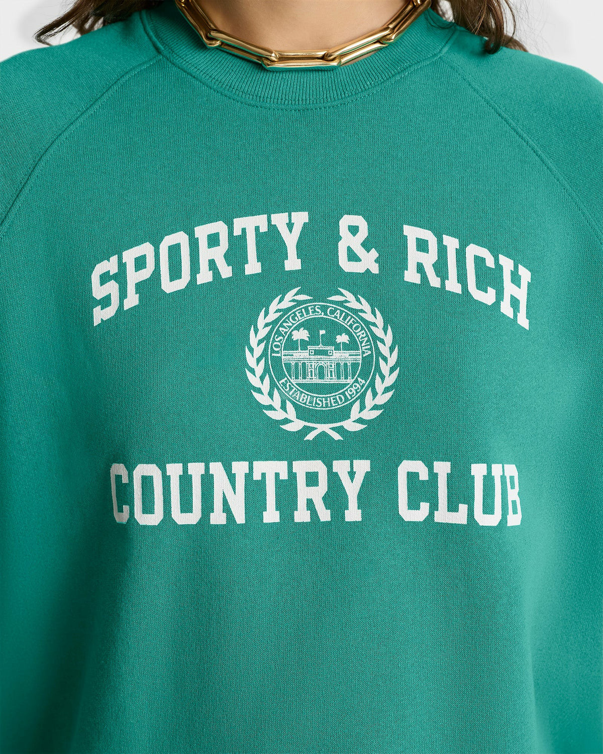 Sporty & Rich Varsity Crest Soft Crewneck - Spring Green/White