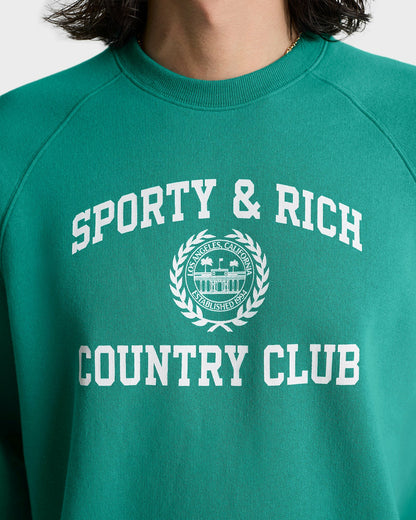 Sporty & Rich Varsity Crest Soft Crewneck - Spring Green/White