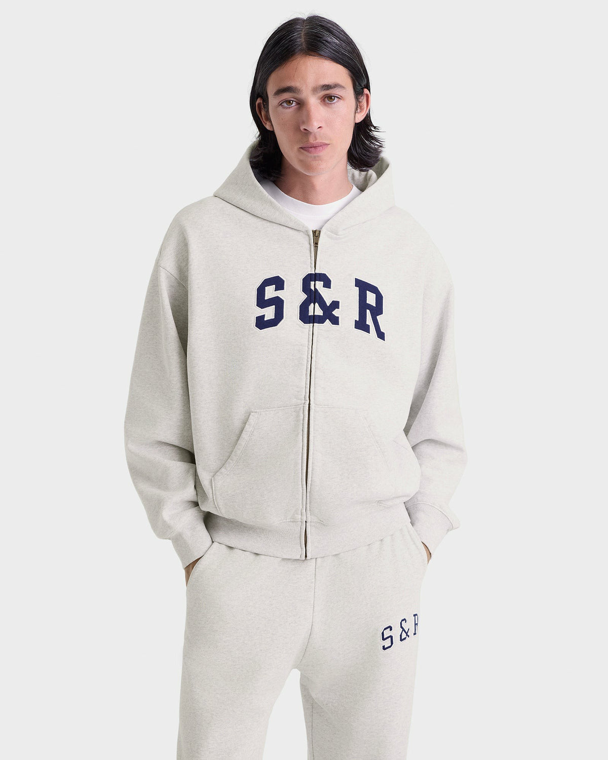 Sporty & Rich S&R Ivy Zip Hoodie - Heather Gray/Navy